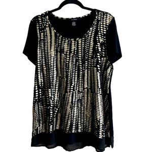 Flashy black and silver metallic animal print tee tshirt l large U-Knit
